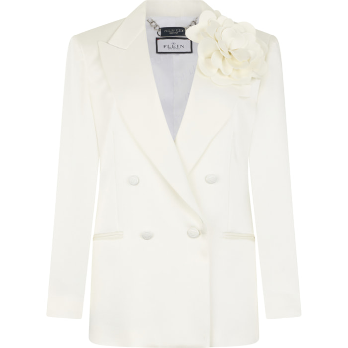 PHILIPP PLEIN Double-Breasted Satin Blazer Roses