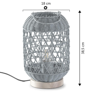 Lámpara de mesa Jiro de ratán natural color azúl, diámetro 18 cm
