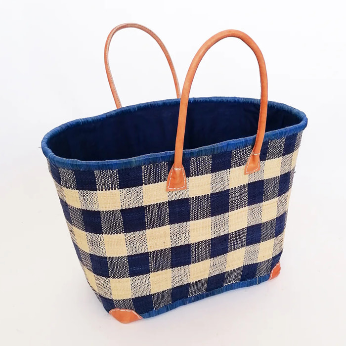 Panier artisanal de Madagascar - Beloha GM Bleu marine avec pochon
