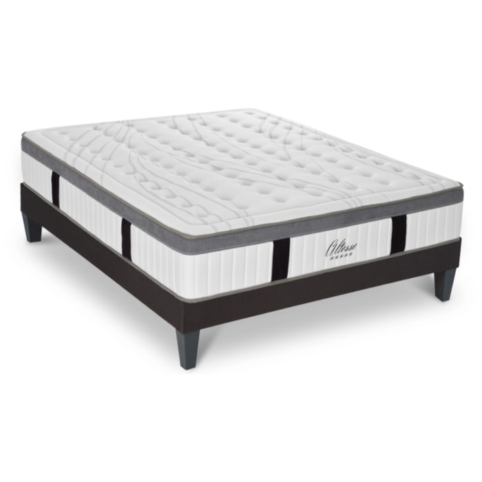 Ensemble ALTESSE | 2 Places | Matelas Mémoire de Forme - 26 cm | avec Sommier Kit Tissu Gris Anthracite