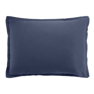 Paire de taies d'oreiller 100% satin de coton lavé 105 fils bleu marine