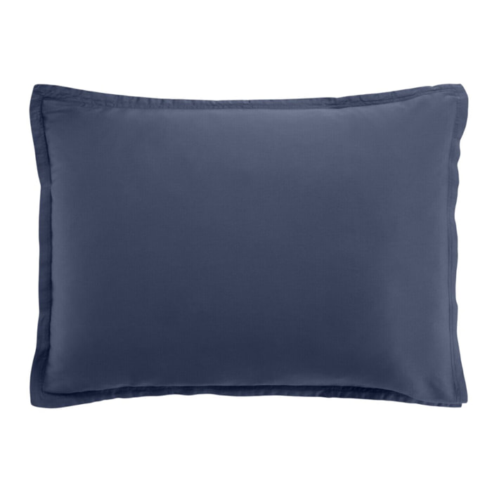Paire de taies d'oreiller 100% satin de coton lavé 105 fils bleu marine