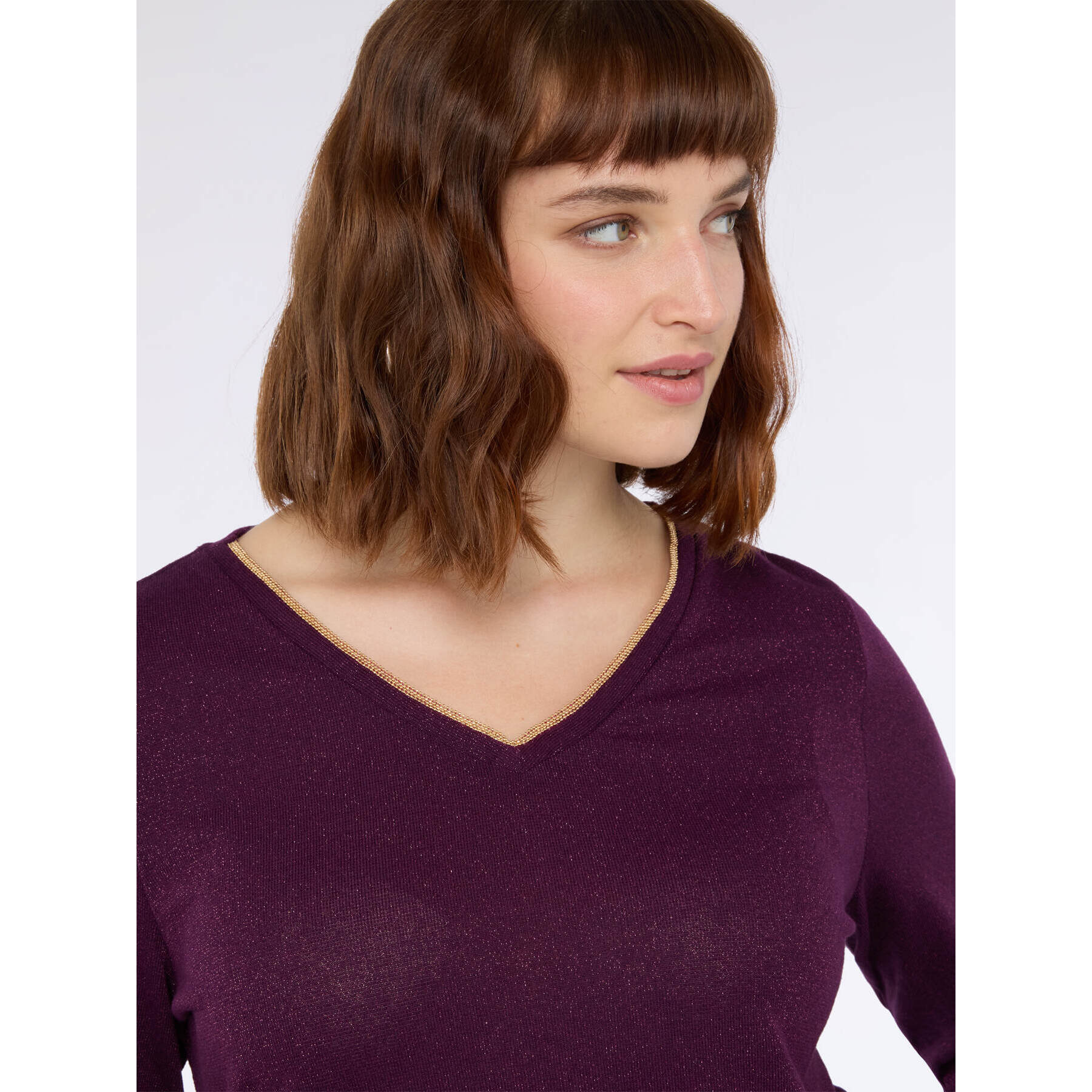 Fiorella Rubino - Camiseta de jersey lurex con escote en V - Violeta