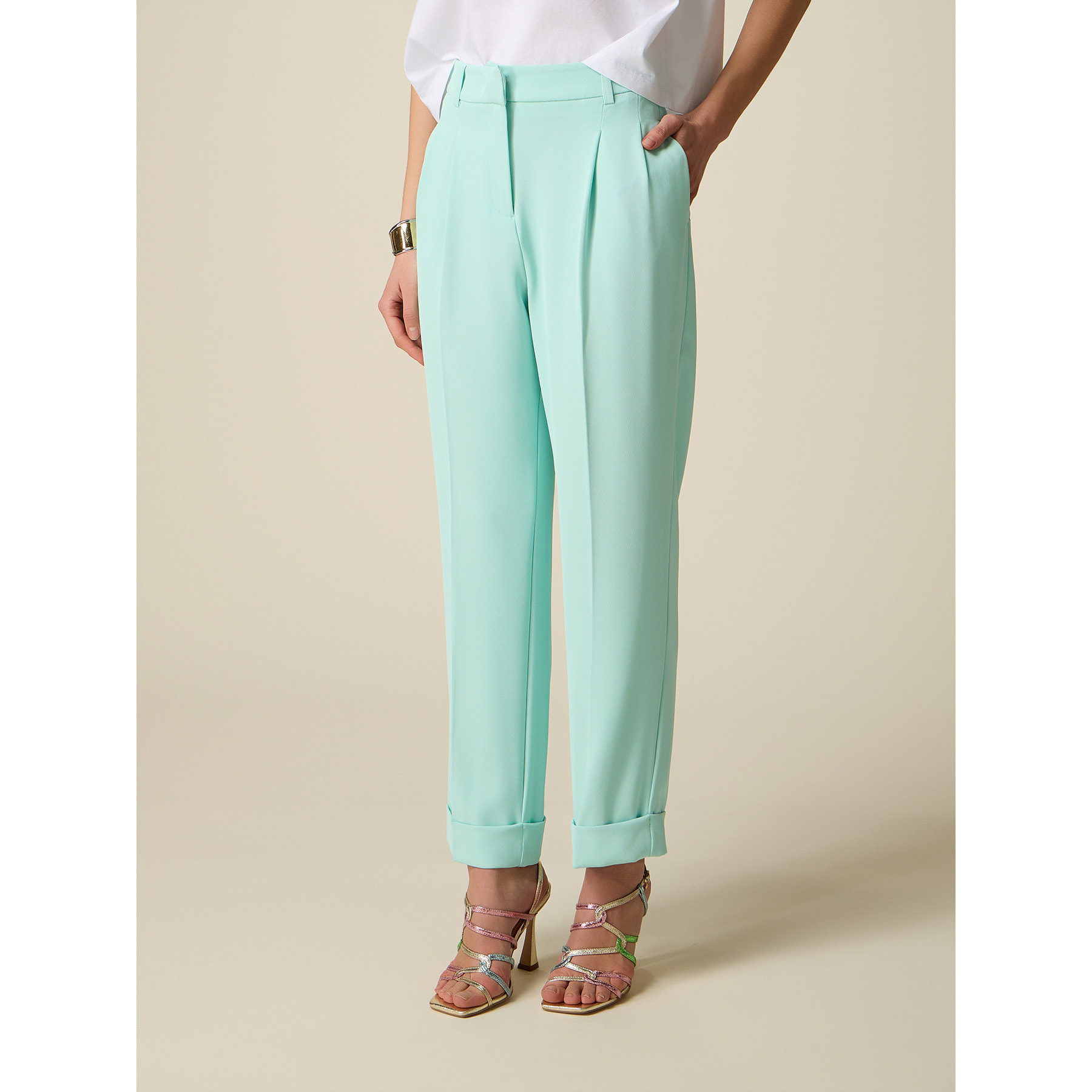 Oltre - Pantaloni in tessuto crêpe con pinces - Verde acqua