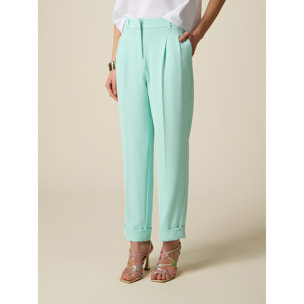 Oltre - Pantaloni in tessuto crêpe con pinces - Verde acqua