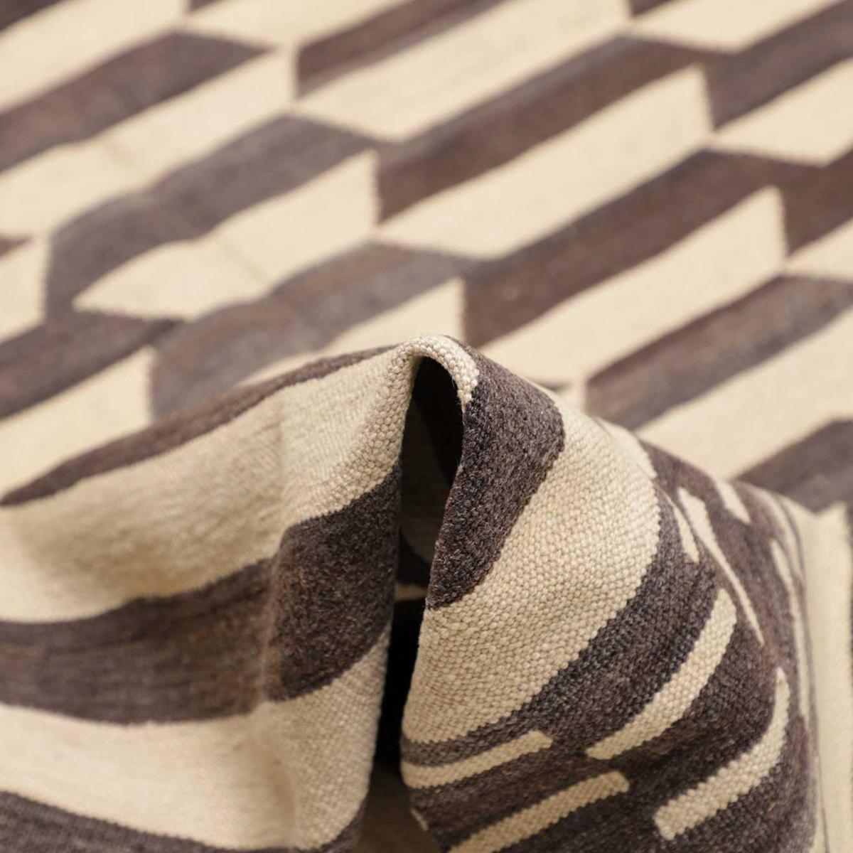 Tapis kilim géométrique, tissé plat en laine, ATAB