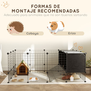Valla para Mascotas de Bricolaje Parque para Conejos Recinto para Conejos de 39 Paneles con 3 Nidos para Cobayas Conejos y Erizos Negro
