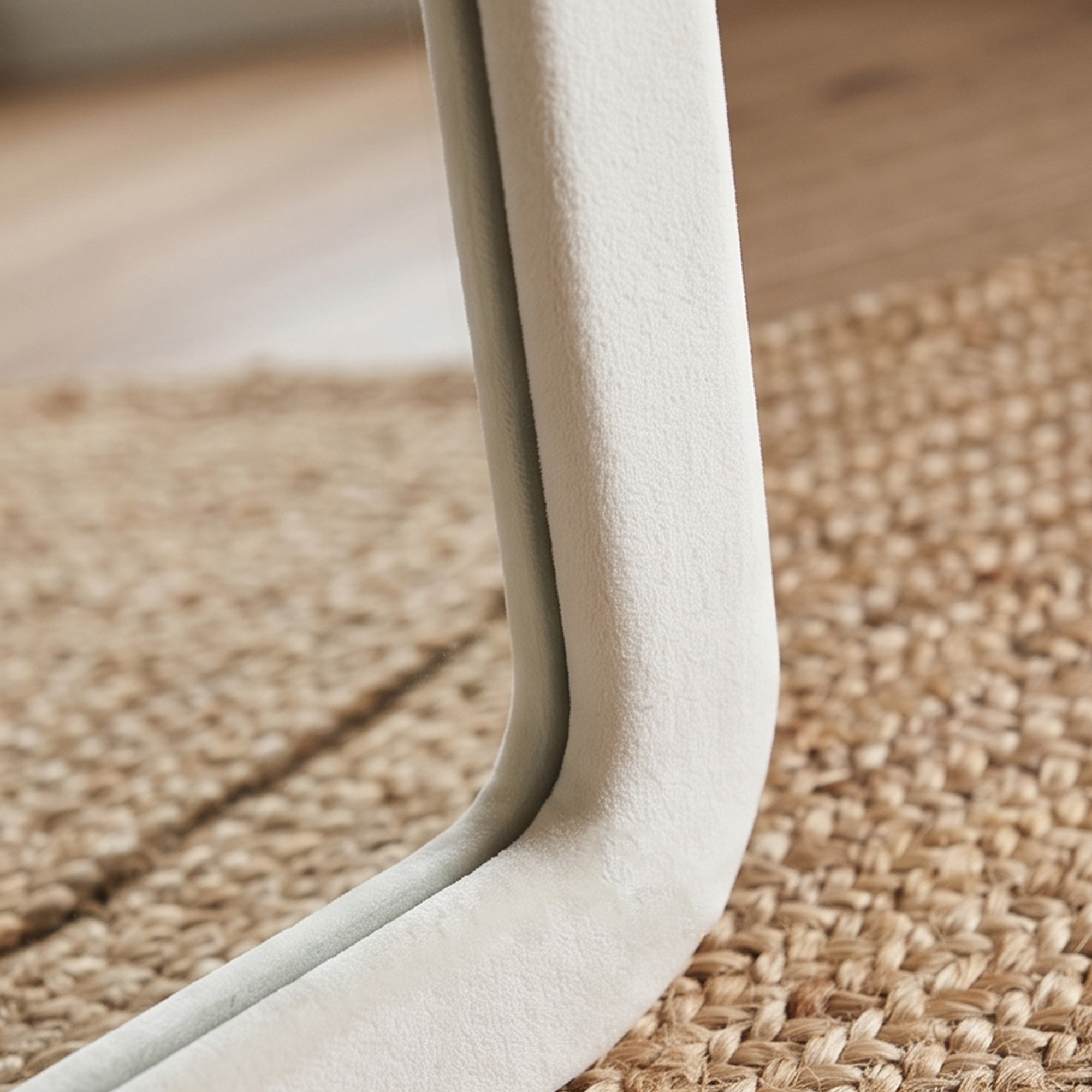 Miroir sur pied pleine longueur design velours blanc crème