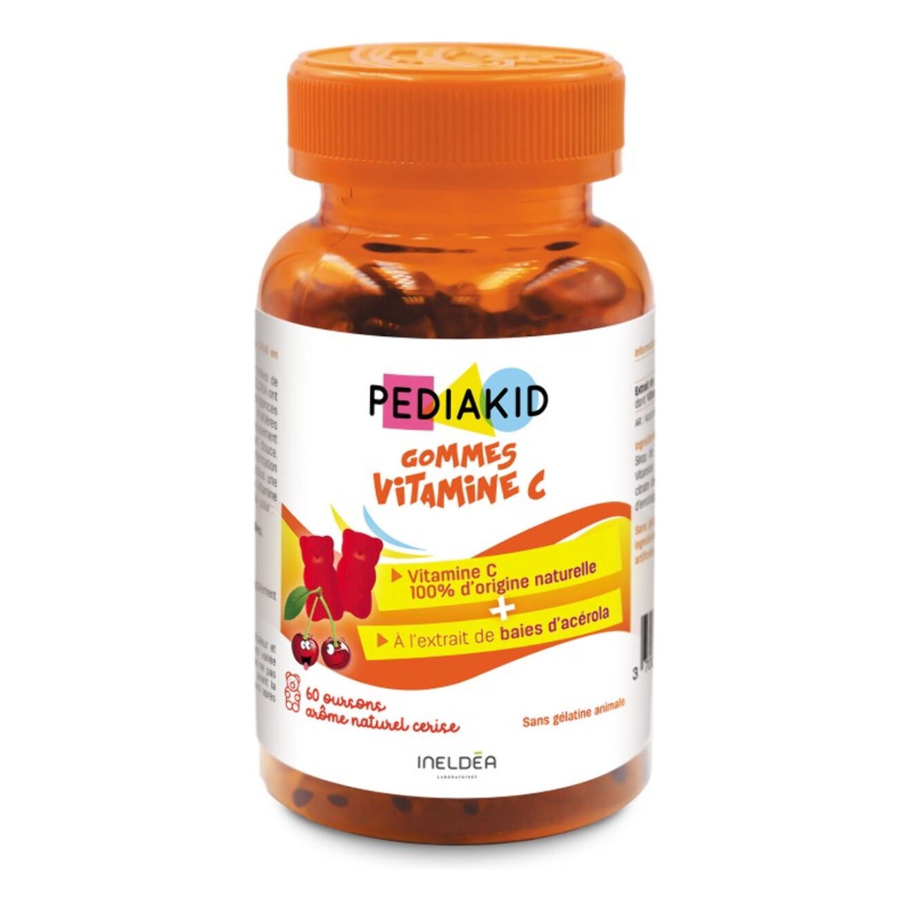 PEDIAKID - Gommes Vitamine C - Formule Naturelle au Délicieux Arôme de Cerise - Contribue à Réduire la Fatigue - Soutient le Métabolisme Énergétique et les Défenses de l'Organisme - 60 gommes