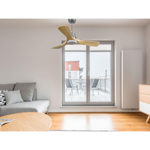 Ventilateur de plafond Réversible  Thermostat Dimmable Wifi Moteur à courant continu Toits en pente Télécommande Lumière à trois tons Hypersilence Mémoire
