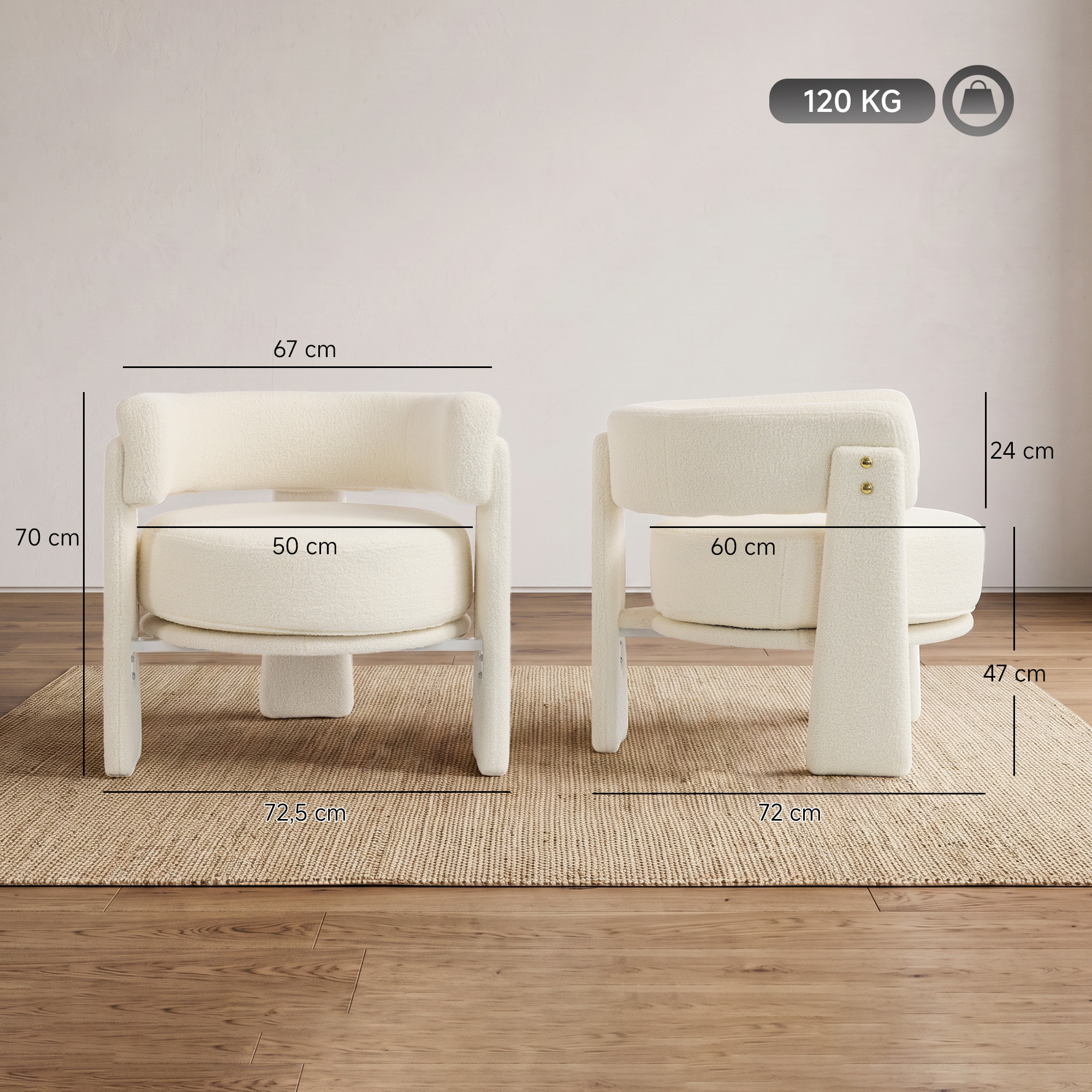 HOMCOM Butaca de Salón, Tapizado en Borreguito, Sillón de Salón, con Cojín Lumbar, Asiento Profundo, Acolchado Grueso y Reposabrazos Integrados, para Dormitorio, Lectura, Blanco Crema