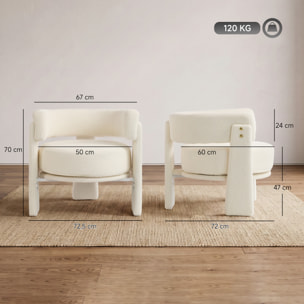 HOMCOM Butaca de Salón, Tapizado en Borreguito, Sillón de Salón, con Cojín Lumbar, Asiento Profundo, Acolchado Grueso y Reposabrazos Integrados, para Dormitorio, Lectura, Blanco Crema