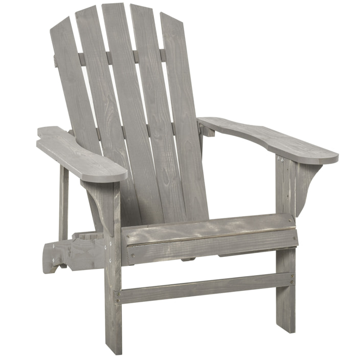 Silla Adirondack de Madera Silla de Jardín con Asiento Extra Ancho Carga 150 kg para Patio Terraza Balcón 78x89x88 cm Gris Claro