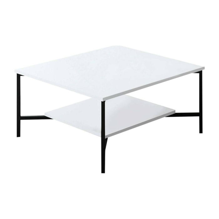 Tavolino da salotto Mia, Tavolo basso da caffè, Portariviste per divano, Ripiano da soggiorno, 80x80h40 cm, Bianco e Nero