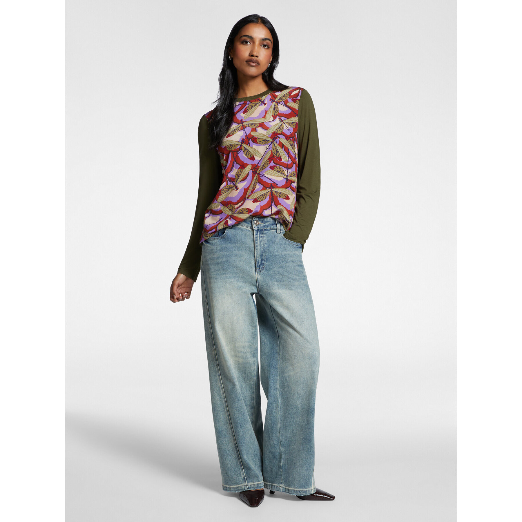 Elena Mirò - Blusa bimateria estampada - Verde militare