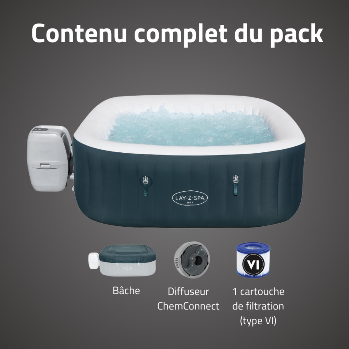 Bestway Spa gonflable carré Lay-Z-Spa Ibiza AirJet 4-6 personnes