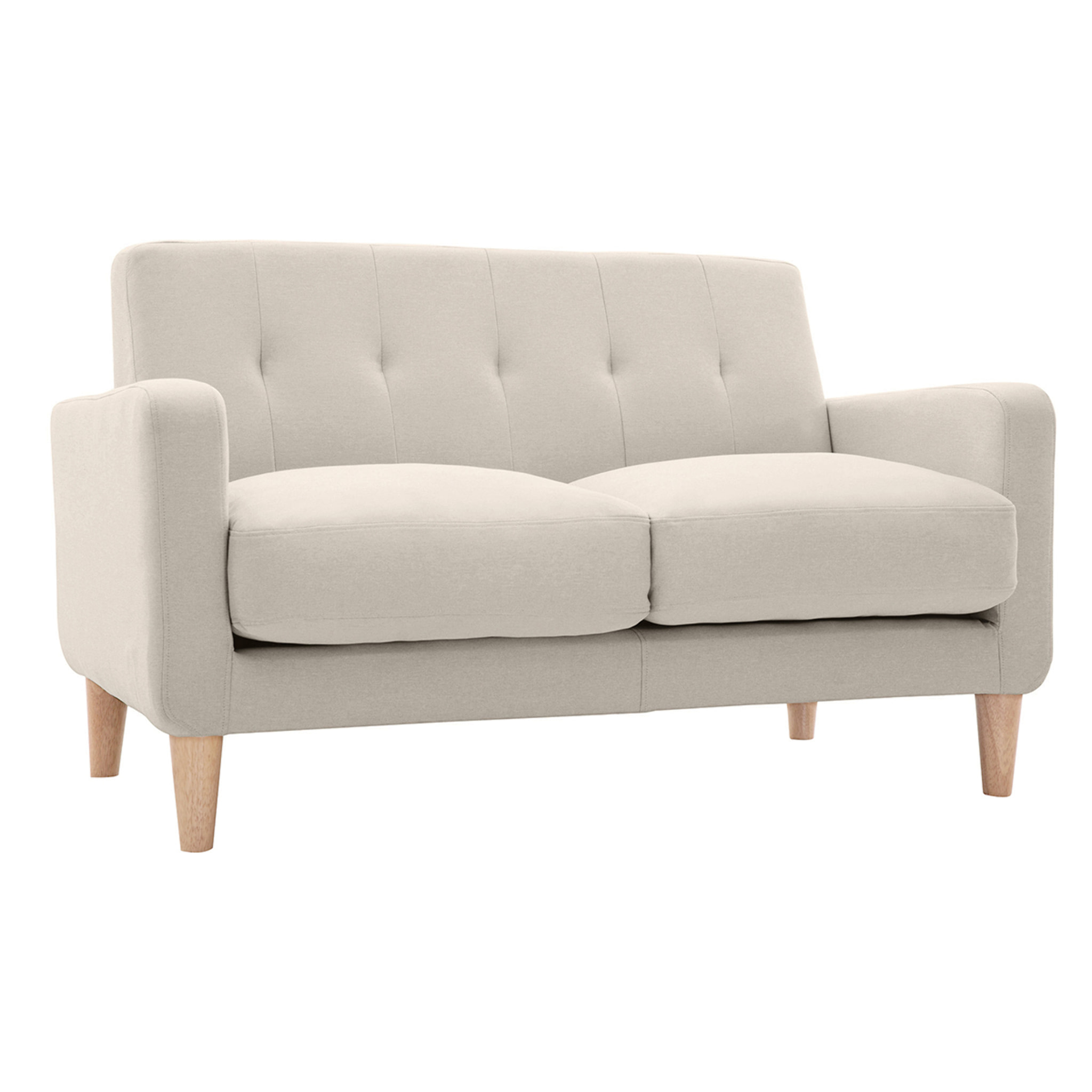 Canapé scandinave 2 places en tissu beige et bois clair LUNA