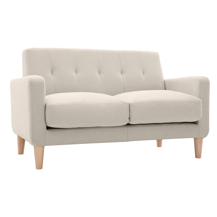 Canapé scandinave 2 places en tissu beige et bois clair LUNA