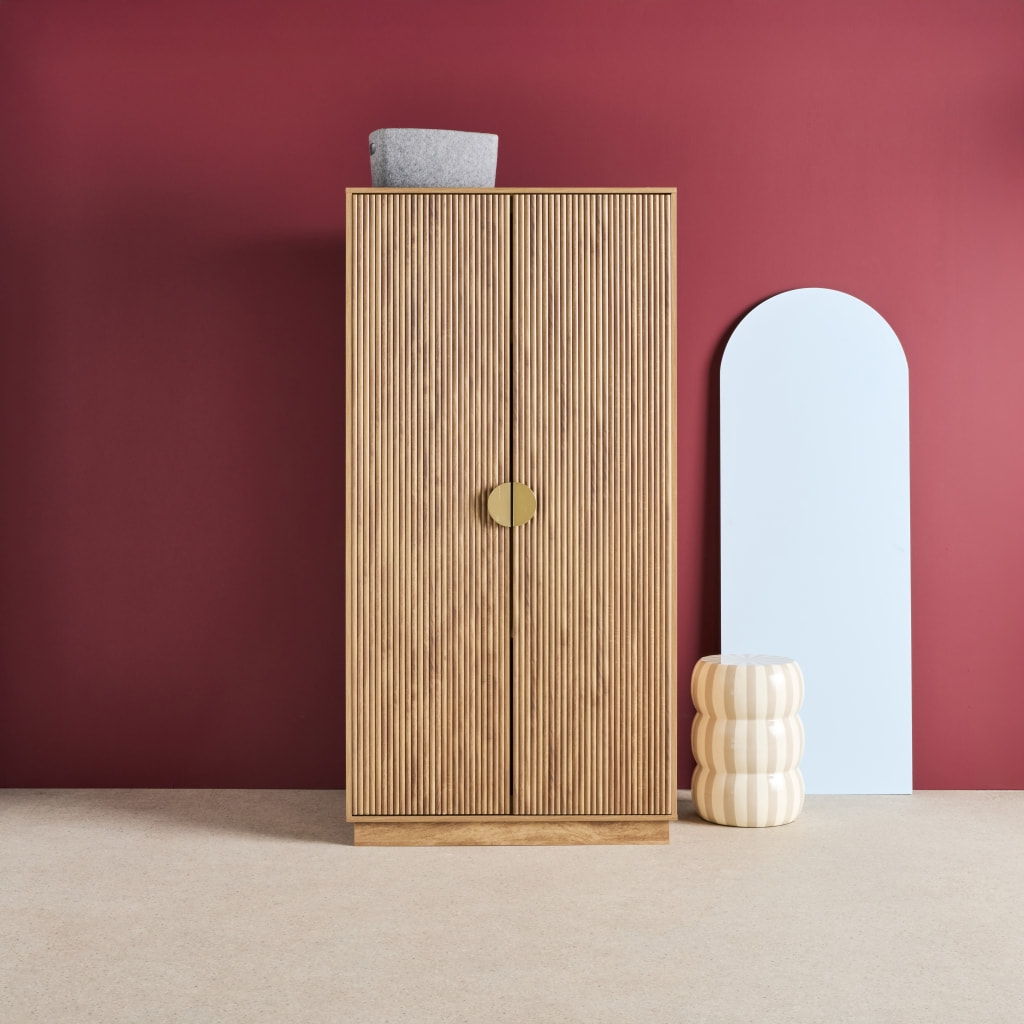 Dressing décor bois de manguier rainuré 2 portes - 90 x 59 x 179.5 cm - Celian