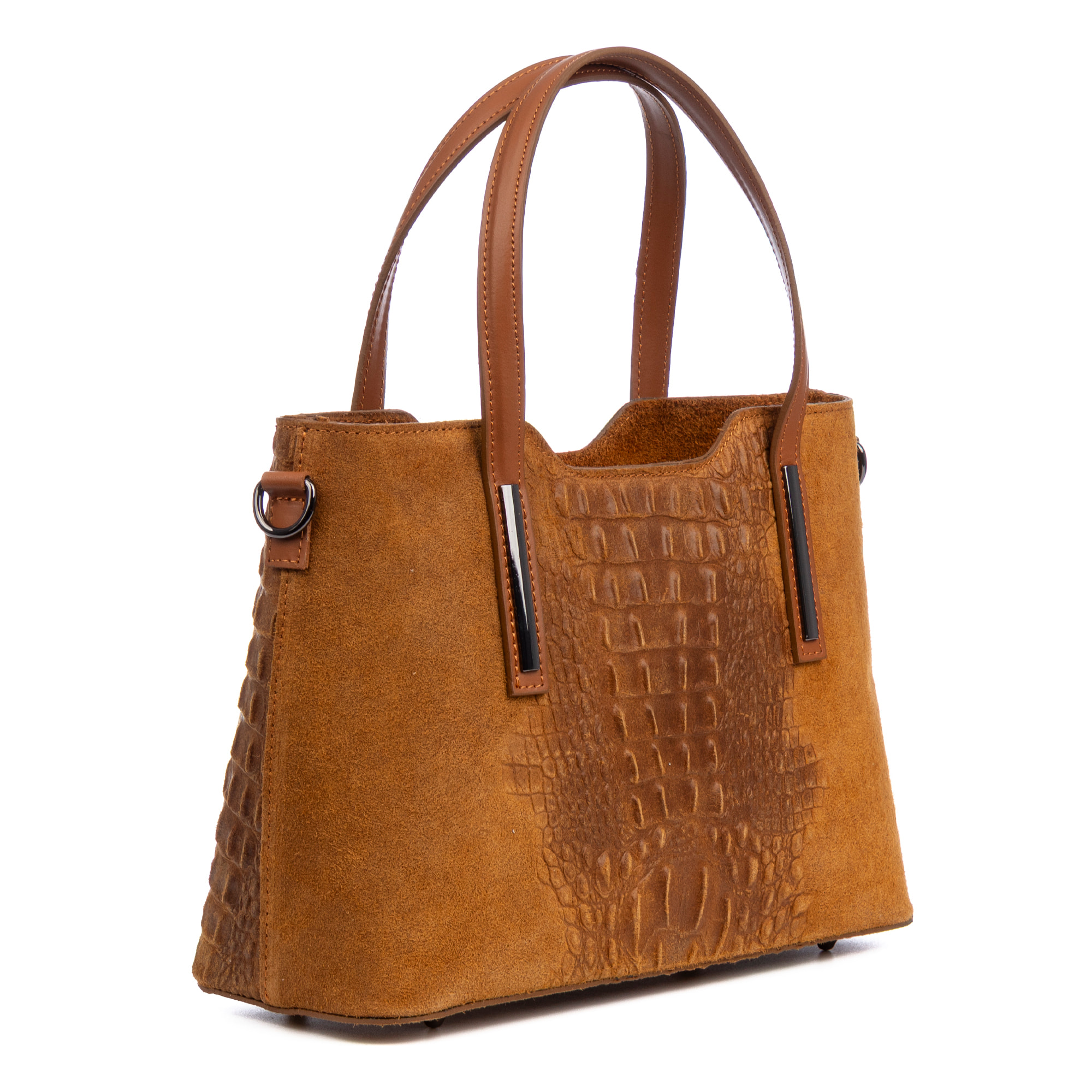 Fiesole borsa tote donna. Vera pelle Camoscio effetto coccodrillo.