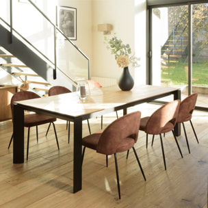 TOM - Lot de 2 chaises velours acajou dossier ouvert pieds acier noir