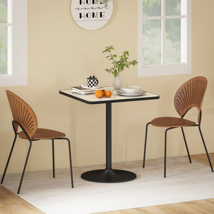 Table à manger design bistrot 4 personnes - table bistrot - piètement rond métal noir plateau effet marbre blanc