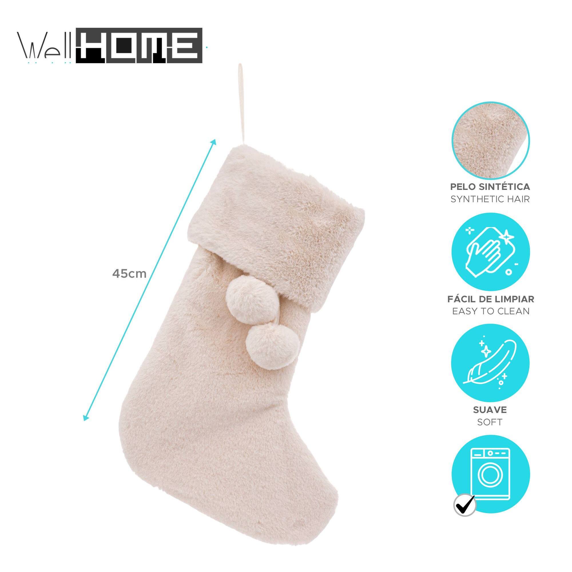 calcetín navideño blanco de piel sintética de 45cm para decoración de chimenea o arbol de navidad