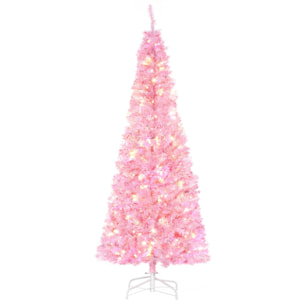 HOMCOM Árbol de Navidad Artificial Altura 180 cm Ignífugo con 618 Ramas 300 Luces LED IP20 Hojas de PVC Apertura Automática Base Plegable y Soporte Metálico Decoración Navideña para Interiores Rosa