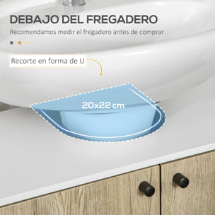 kleankin Mueble para Debajo del Lavabo de Madera Armario Bajo Lavabo Armario de Baño de Suelo con 2 Puertas Estante y Patas de Acero 60x30x60 cm Roble y Blanco