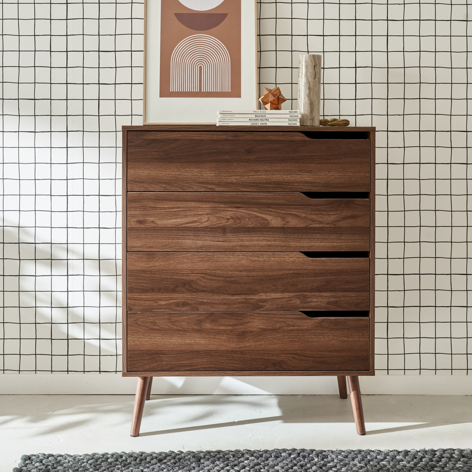 Commode décor bois de noyer 4 tiroirs NEPAL