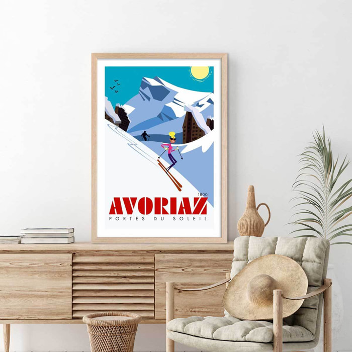 Poster de avoriaz 1800 porte du soleil Affiche + cadre en bois - Chêne