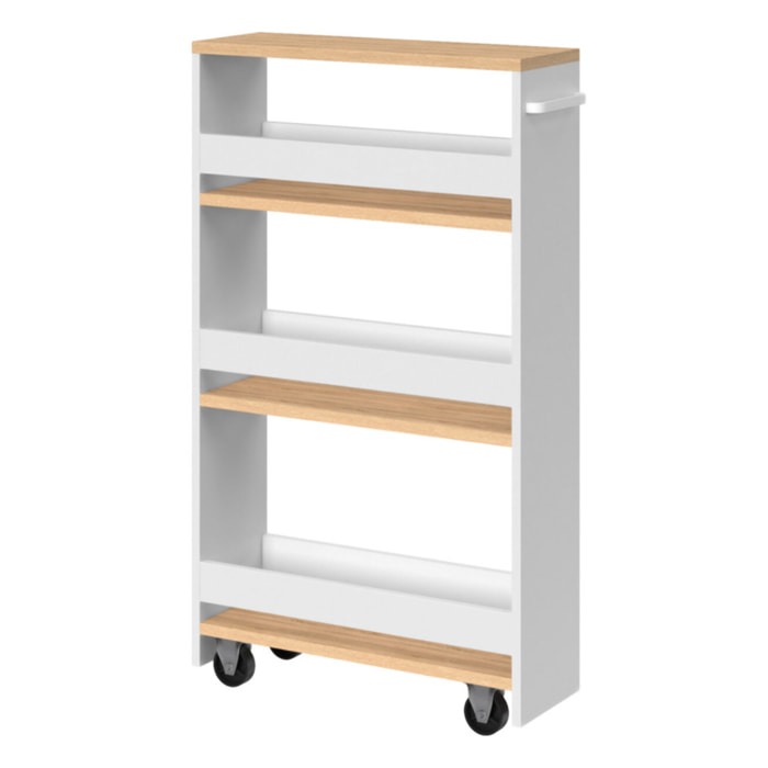 Etagère range épices à roulettes blanc et bois