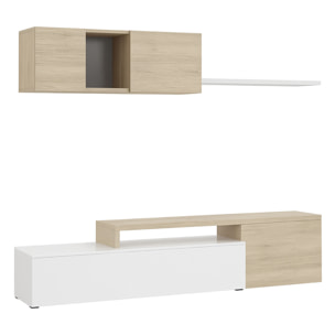 Parete Attrezzata Mobile Soggiorno TV con Mensola Pensile Salotto Legno Base Televisione Sala da Pranzo Design Moderno Modulare Reversibile Adelaide 201 x 41 x 44 cm Colore Bianco e Rovere