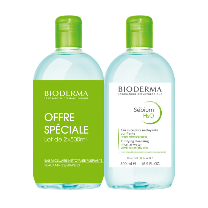 Sébium H2O - Eaux Micellaires Purifiantes - Peaux Mixtes à Grasses 2 x 500 ml