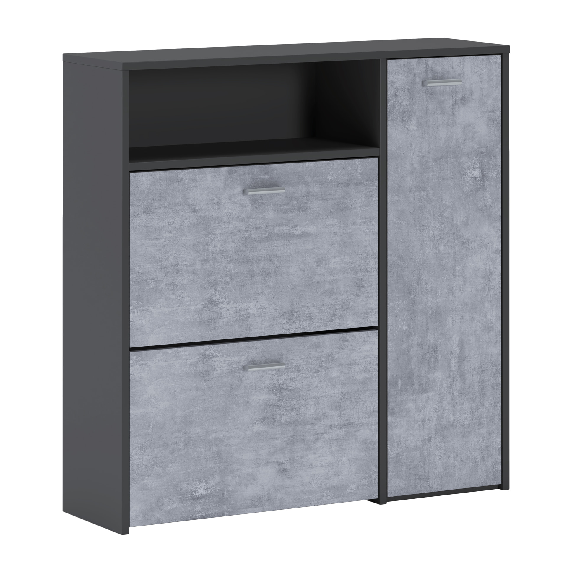 Scarpiera Mobile Portascarpe Salvaspazio Ingresso Con 2 Ribalte Doppia Profondità 4 Vani A Giorno Design Moderno 91.5x94x26.6 Cm Grigio E Cemento