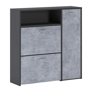 Scarpiera Mobile Portascarpe Salvaspazio Ingresso Con 2 Ribalte Doppia Profondità 4 Vani A Giorno Design Moderno 91.5x94x26.6 Cm Grigio E Cemento