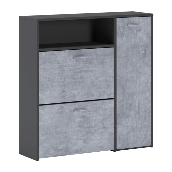 Scarpiera Mobile Portascarpe Salvaspazio Ingresso Con 2 Ribalte Doppia Profondità 4 Vani A Giorno Design Moderno 91.5x94x26.6 Cm Grigio E Cemento