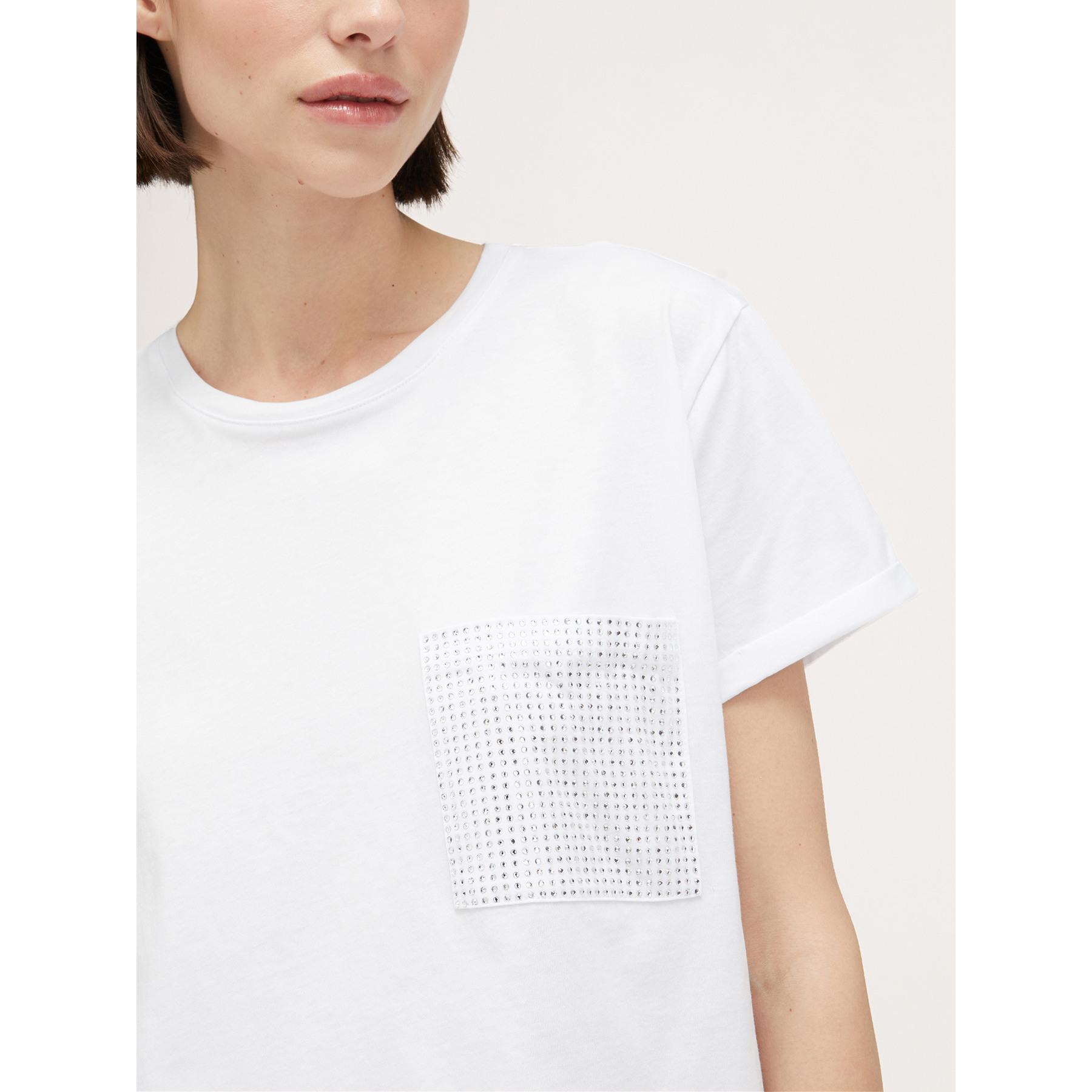 Motivi - T-shirt bimaterica con tasca strass - Bianco