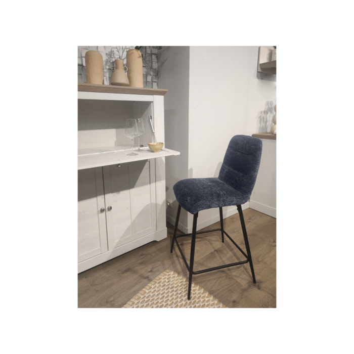 Tabouret de bar rembourré en tissu avec pied métal noir - LILA