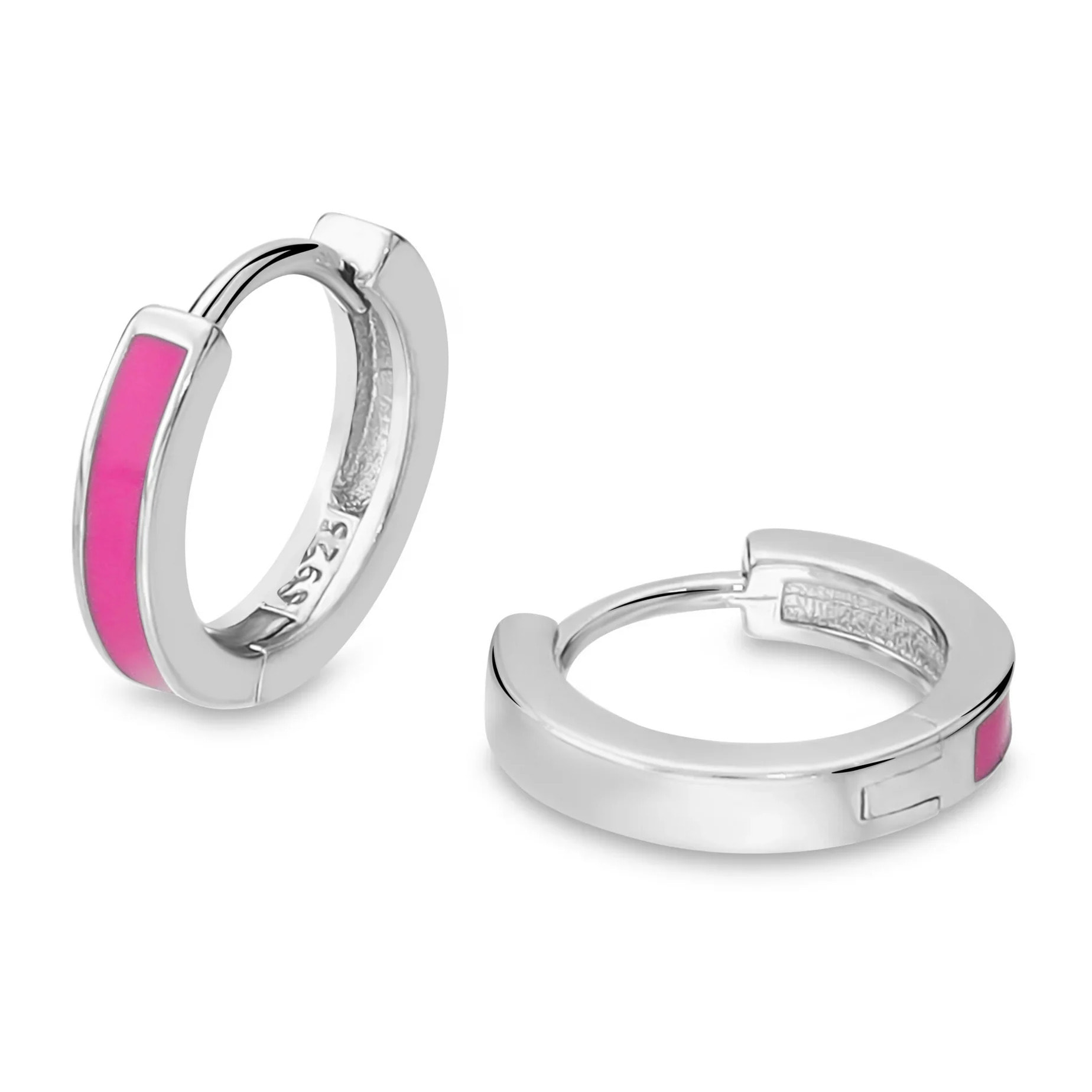 Orecchini a Cerchio Smaltati Rosa in Argento 925