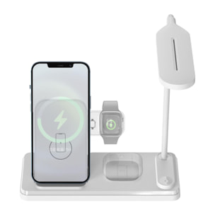 Caricabatterie wireless 4 in 1: caricabatterie wireless Qi, caricabatterie wireless per auricolari, caricabatterie Apple Watch e lampada a led.