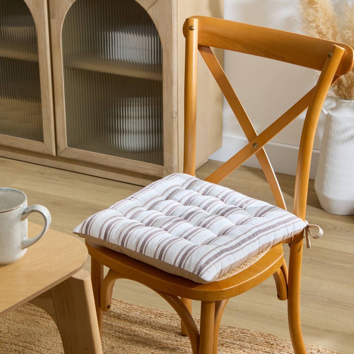 Galette de chaise Groove 38x38cm rayée beige lin