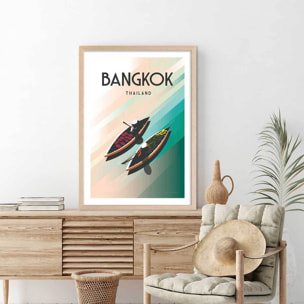 Affiche ville voyage Bangkok Thailand Affiche + cadre en bois - Chêne