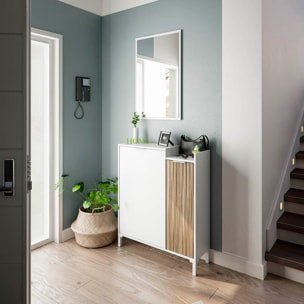Mobile Da Ingresso Corridoio Con Specchio Set Casa Salvaspazio Entratina Ripiani Per Scarpe Chiavi Accessori Design Moderno 91x77x24 Cm Bianco Rovere