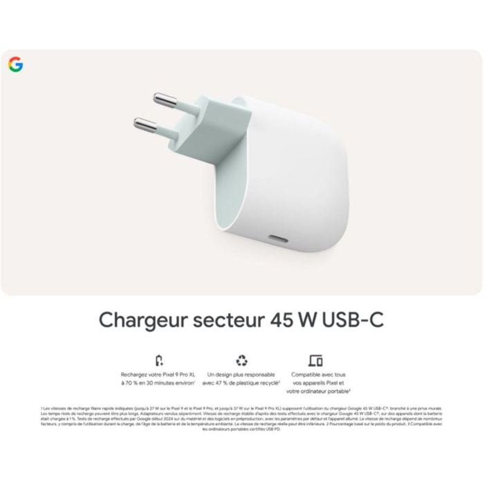 Chargeur secteur GOOGLE USB-C 45W Blanc