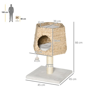 Árbol Rascador para Gatos Pequeño Altura 66cm con Cueva de Juncos Cama y Cojines