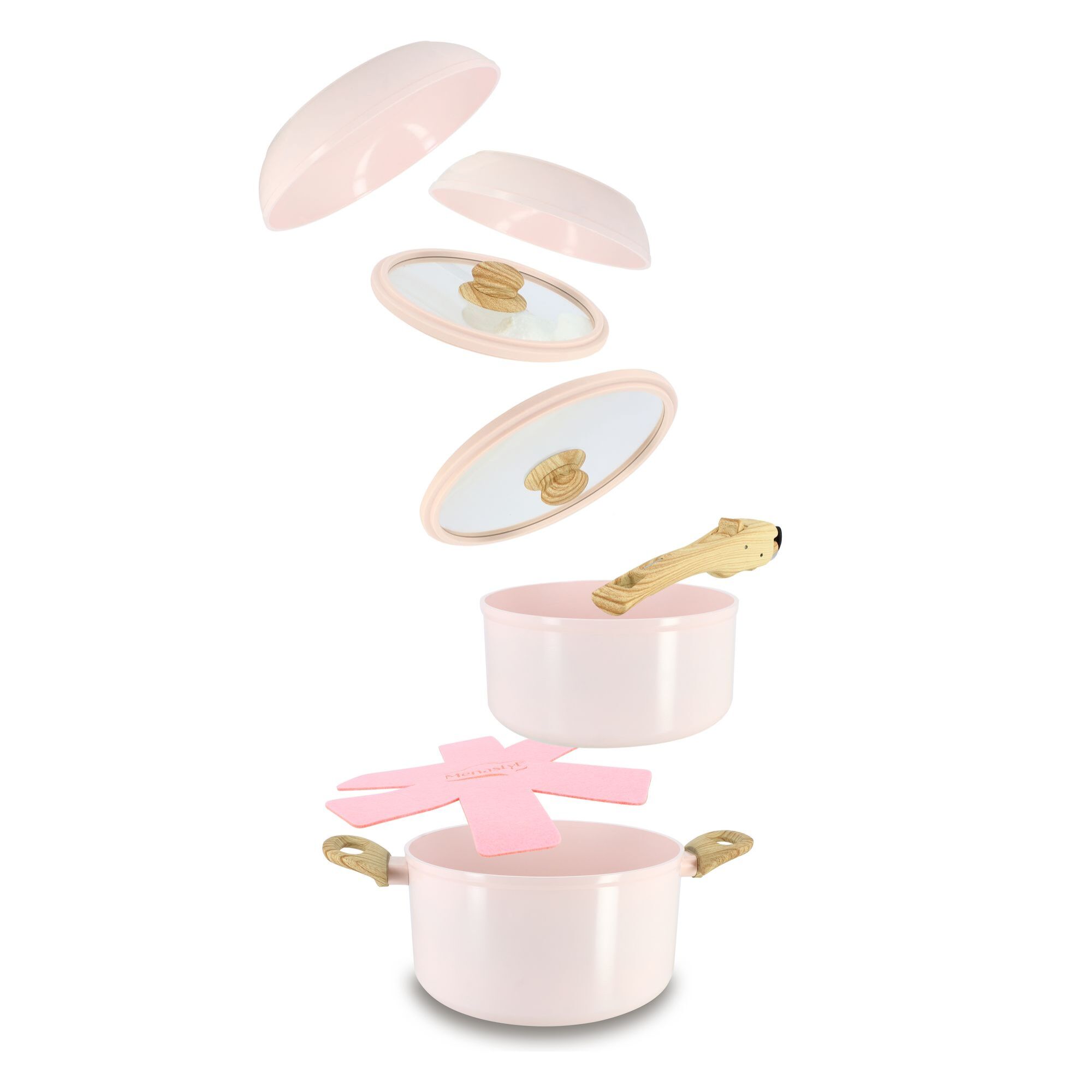 Batterie de cuisine amovible 8 pièces rose en aluminium recyclé COLORAMA