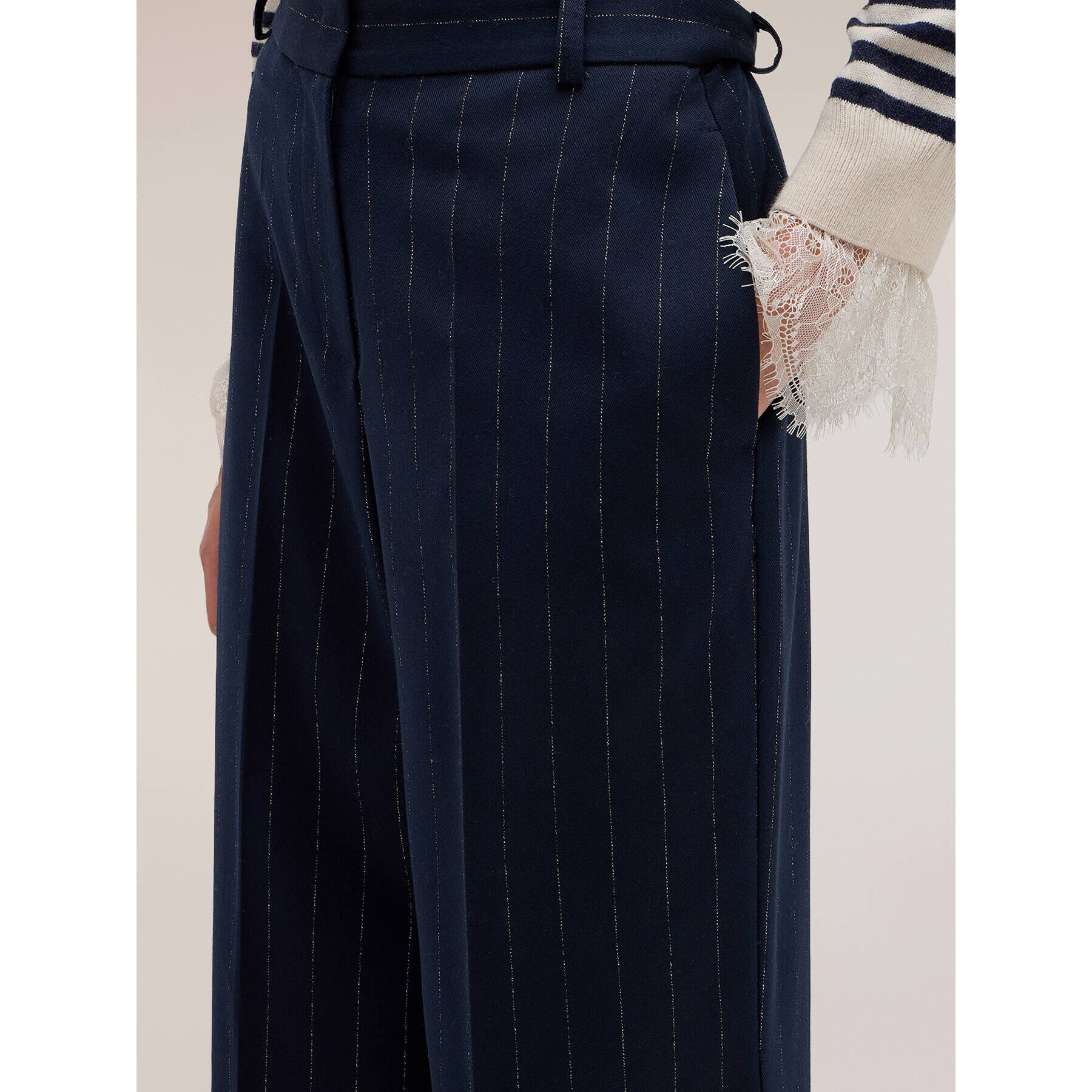 Motivi - Pantaloni palazzo in poliviscosa gessata lurex - Blu