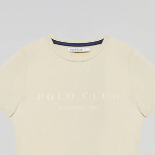 Maglietta beige con print iconico Polo Club