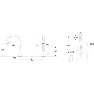 Mitigeur cuisine Forte Bec  douchette extractible en inox brossé